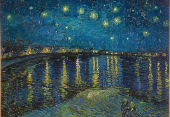 Noche estrellada Sobre el Ródano (septiembre de 1888; en francés: Nuit étoilée sur le Rhône)https://www.musee-orsay.fr/es/obras/la-nuit-etoilee-78696