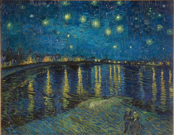 Noche estrellada Sobre el Ródano (septiembre de 1888; en francés: Nuit étoilée sur le Rhône)https://www.musee-orsay.fr/es/obras/la-nuit-etoilee-78696